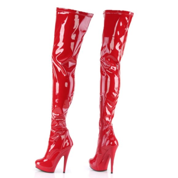 4000 Red Stretch Patent 6" High Heel Platform Thigh High Crotch Boots Sultry - Picture 1 of 9